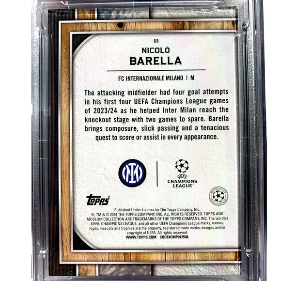 2023 Topps Museum Collection UCC Gold #68 Nicolo Barella Inter Milan /50 PSA 9 - Picture 2 of 3